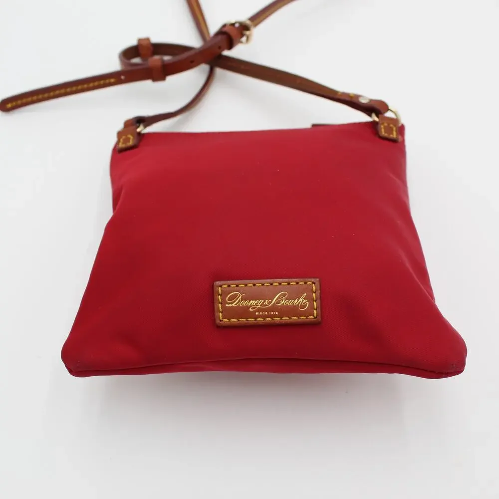Dooney Bourke Triple Zip Crossbody Bag Red Nylon Leather Trim Travel Preppy